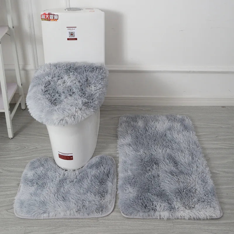 Toilet Seat Cover 3Pcs Set Bath Mat Shower Room Floor Rug