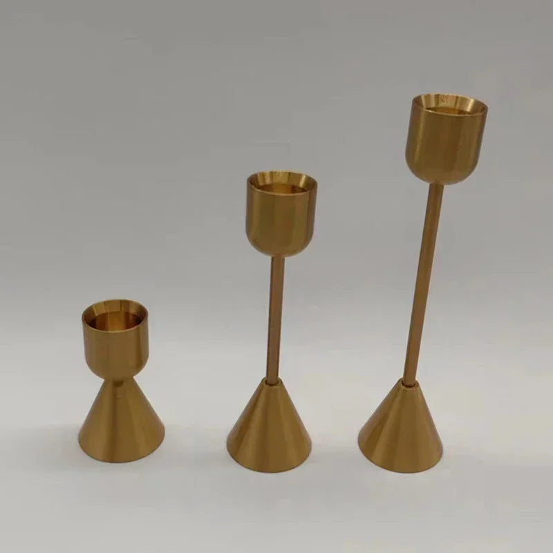 Gold Metal Taper Candlestick Set