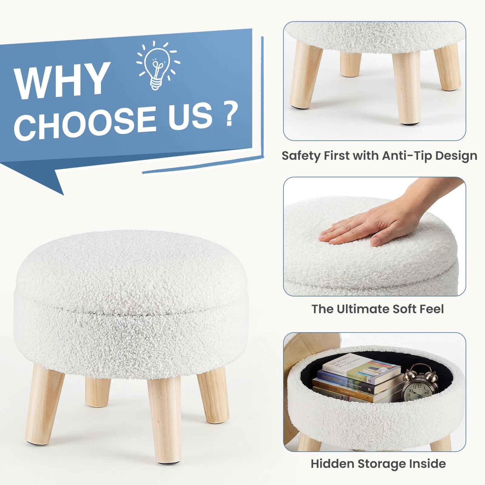 Round Teddy Velvet Storage Ottoman