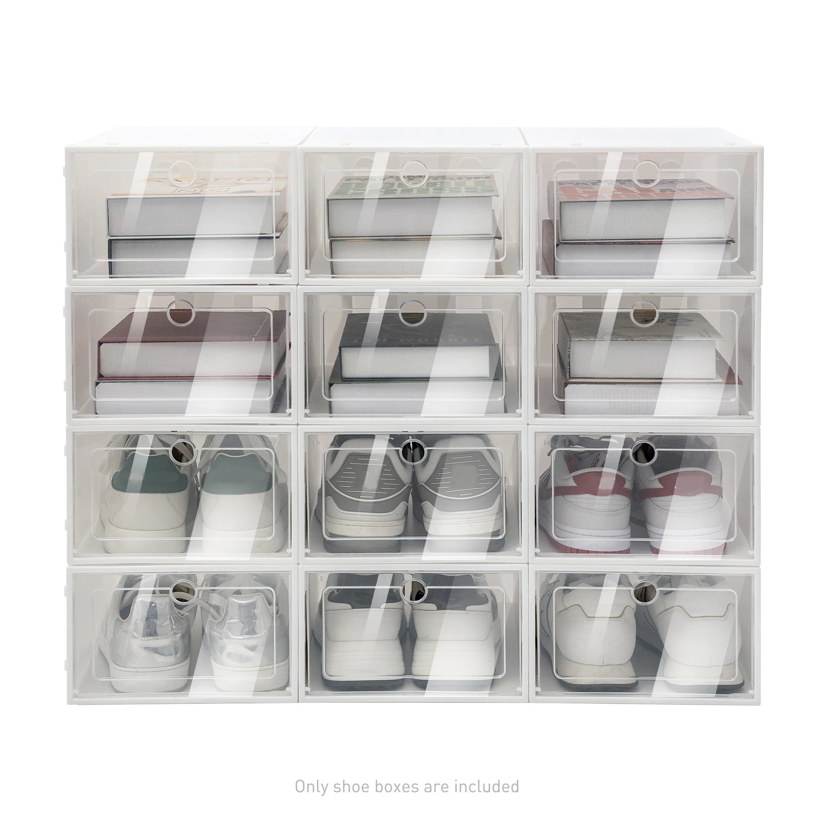20PCS/24PCS Foldable Flip Shoe Boxes Set Shoe Rack Stackable Storage Container Plastic Clear Shoe Case Home Organizer 33*23*14cm
