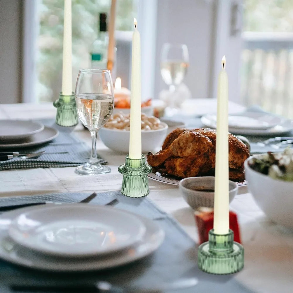 Ribbed Glass Taper Candle Holders