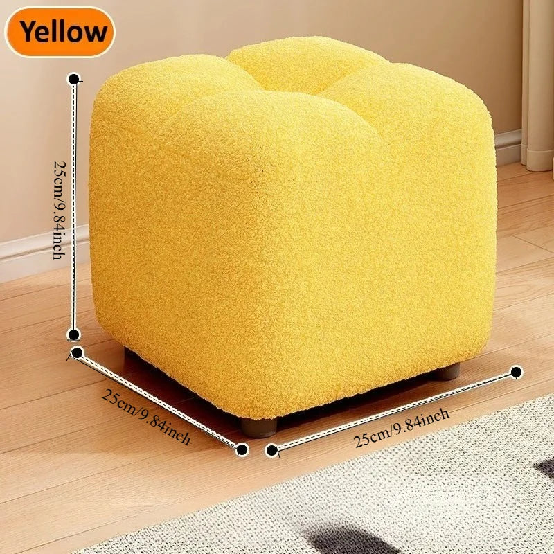 Lamb Wool Pouf Stool, Plush Footstool