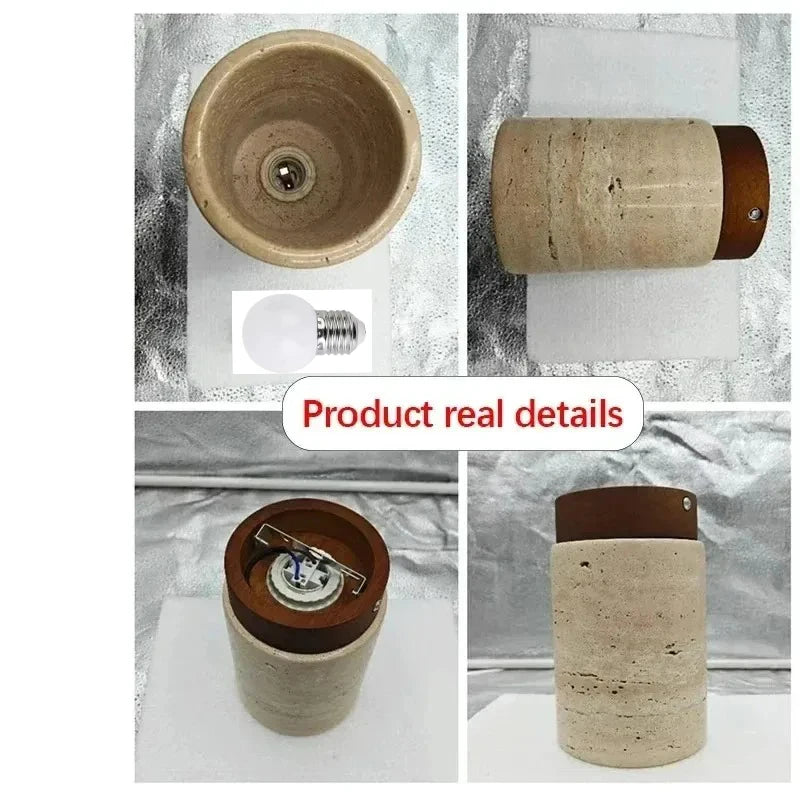 Travertine Wood Round Ceiling Light