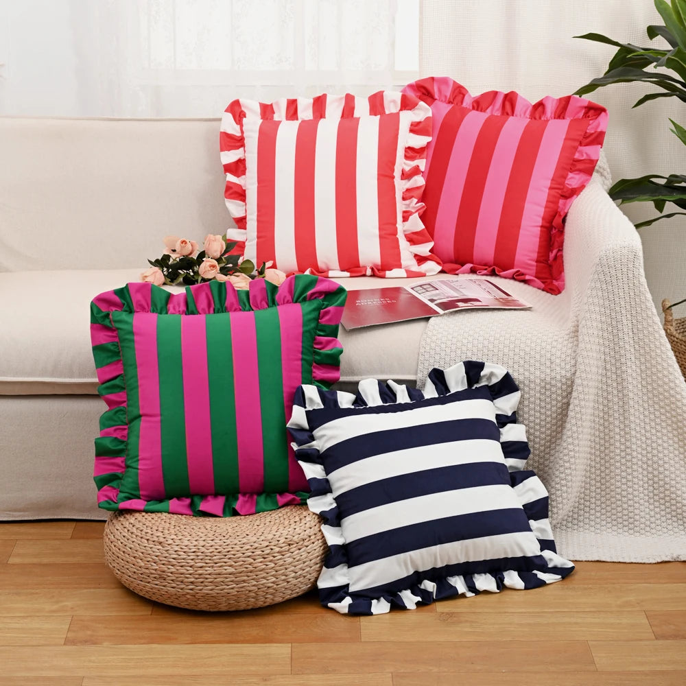 1PC Striped Lace Velvet Pillowcase 18X18Inch Pillowcases Soft Cozy