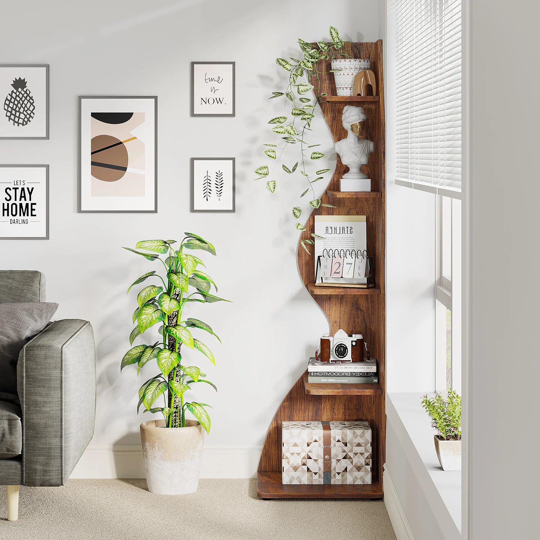 Five Tier Wavy Corner Bookshelf