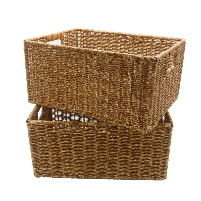 Woven Rattan Storage Basket with Handles