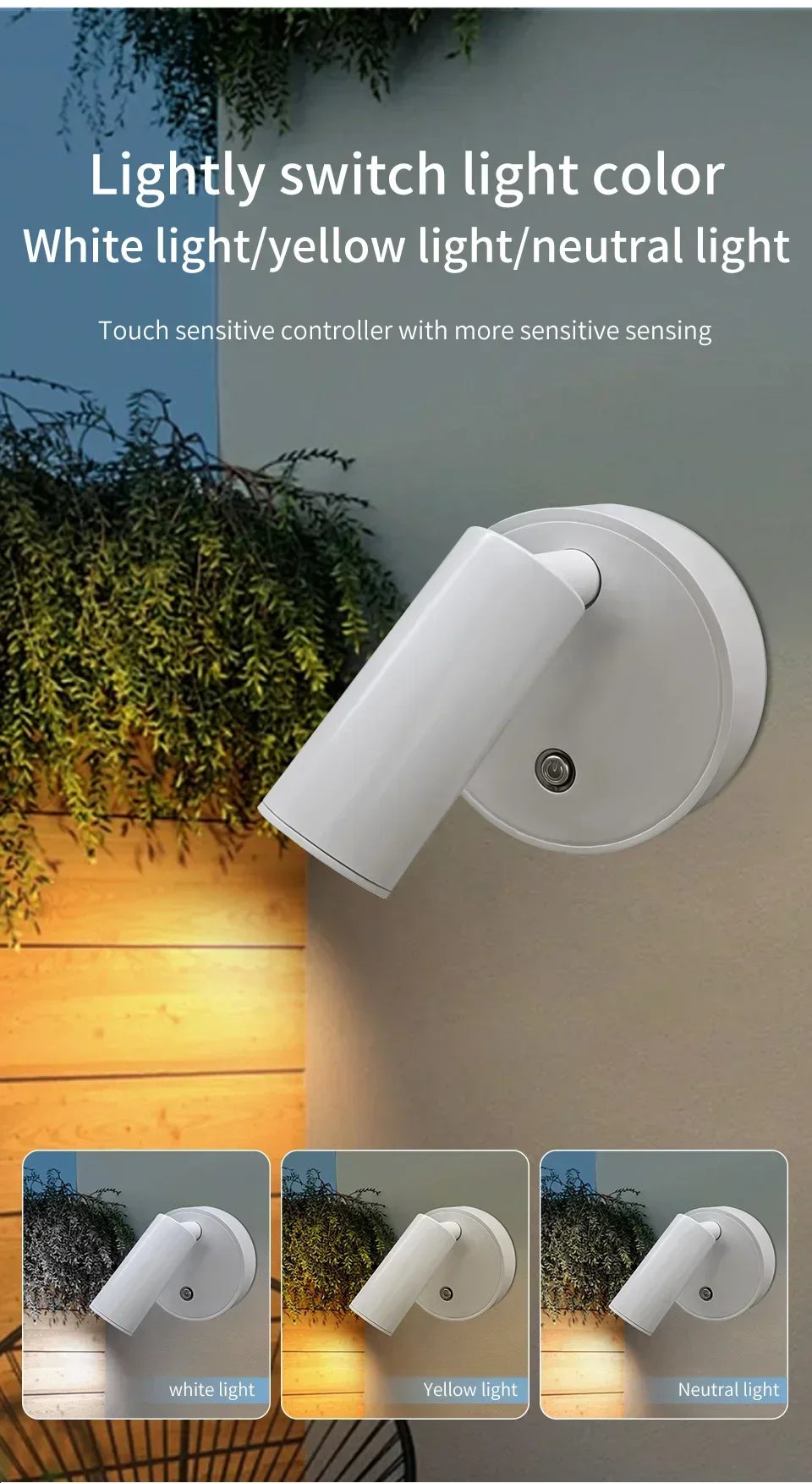 Touch Sensor USB Rechargeable LED Wall Lamp