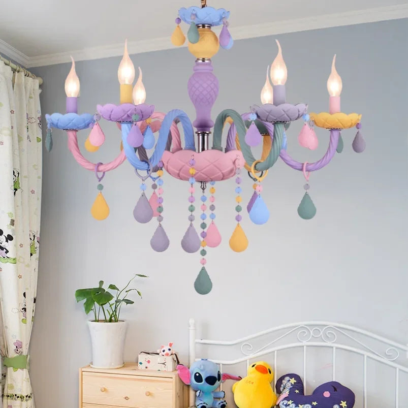 European Children Rainbow Chandelier Designer Macarone Lights Led