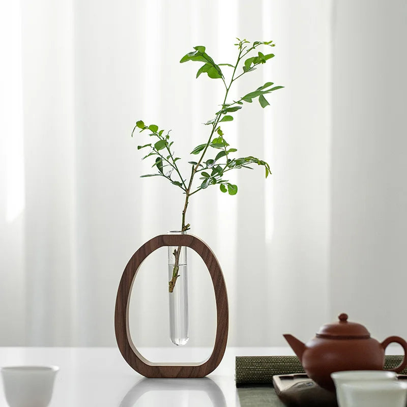 Solid Wood Base Glass Bud Vase