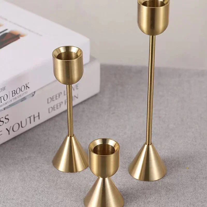 Gold Metal Taper Candlestick Set