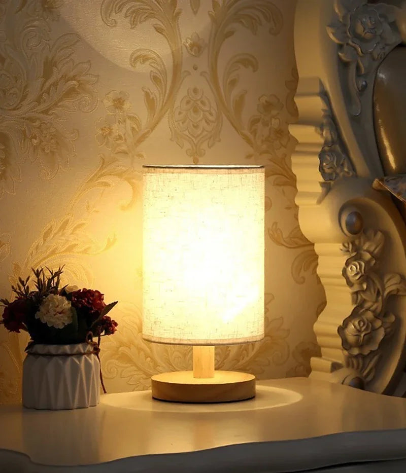 Wood Base Fabric Bedside Lamp