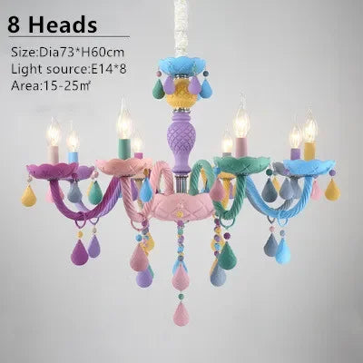 Nordic Macaron European Style Candles Crystal Chandelier for Girls and