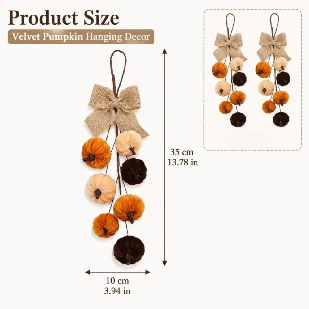 Velvet Pumpkin Hanging Ornament with Burlap Bow