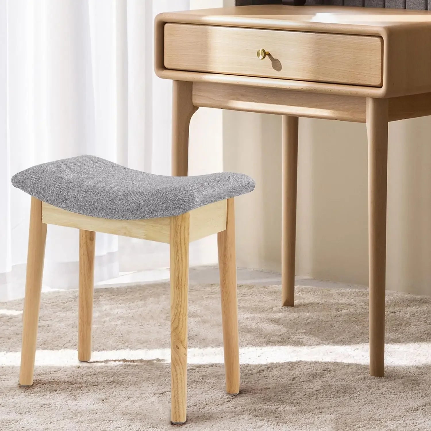 Saddle Cushion Vanity Stool with Wood Legs