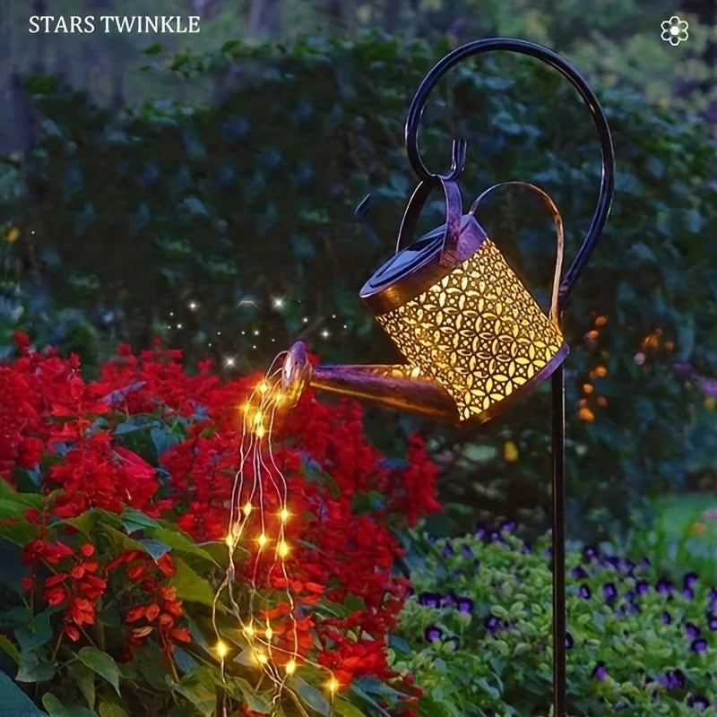 Large Retro Metal Lantern Solar Watering Can Light Outdoor Waterproof