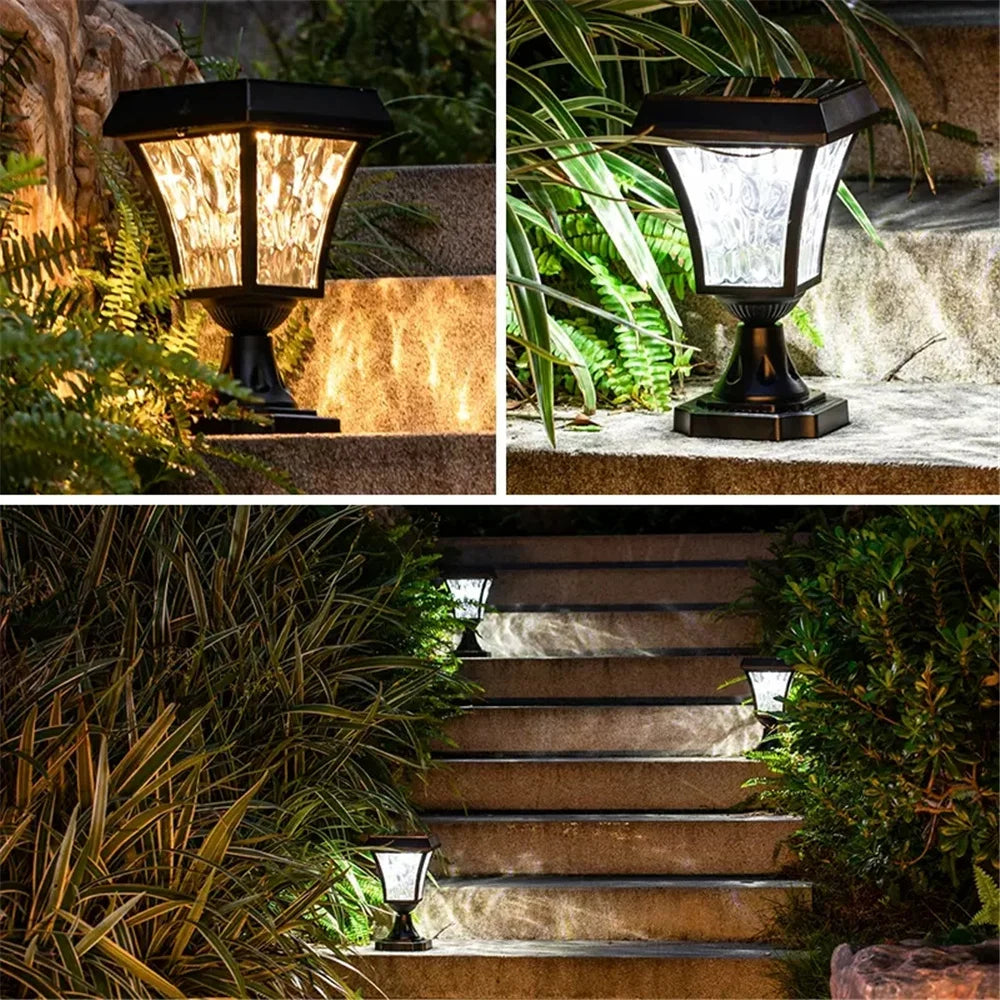 Outdoor Solar LED Post Lamp IP55 Waterproof Garden Fence Light Yard Pillar Lights Gate Fence Wall Courtyard Cottage Solar Lamp
