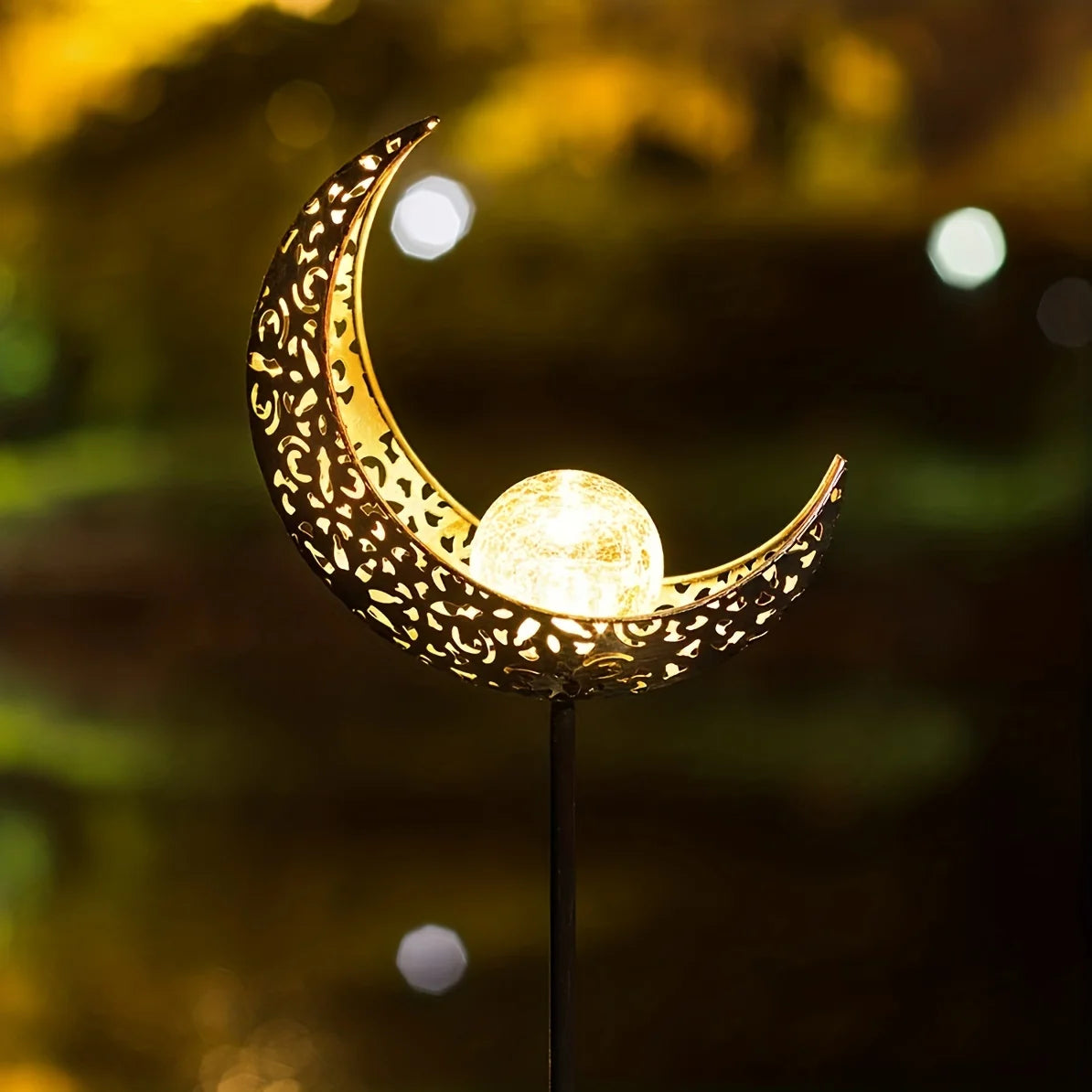 1pc Moon-Shaped Solar-Powered Metal Fairy Lantern - Waterproof LED