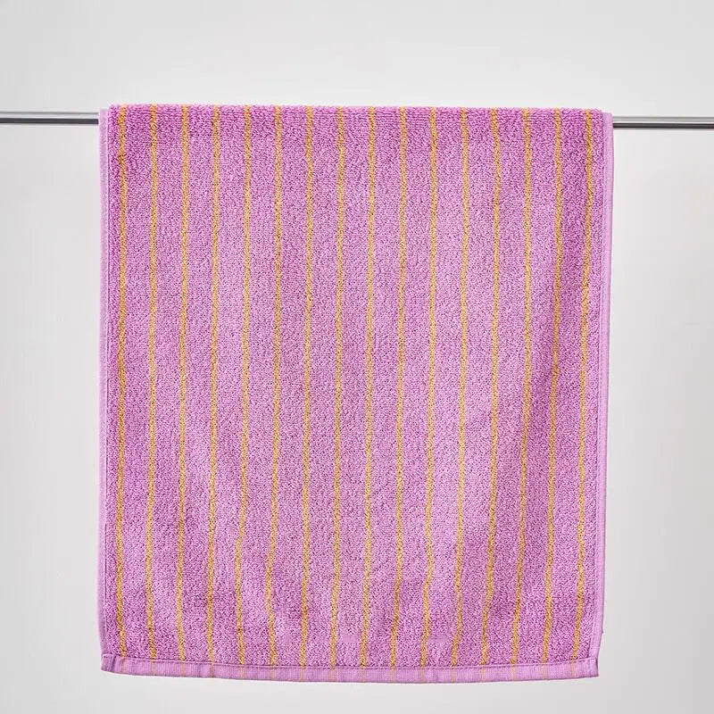 Retro Striped Cotton Towel in Lavender, Yarn Dyed