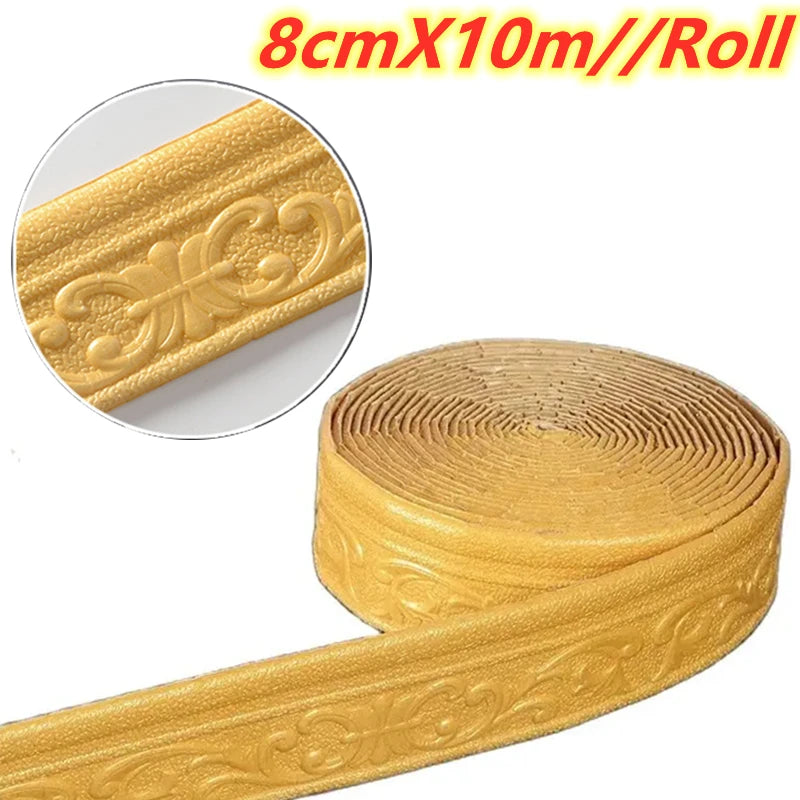 10m/Roll 3D Wall Trim Line Skirting Border Self Adhesive