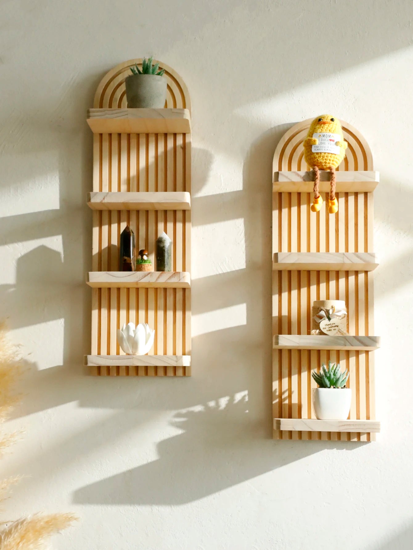 Boho Geometric Wooden Wall Shelf