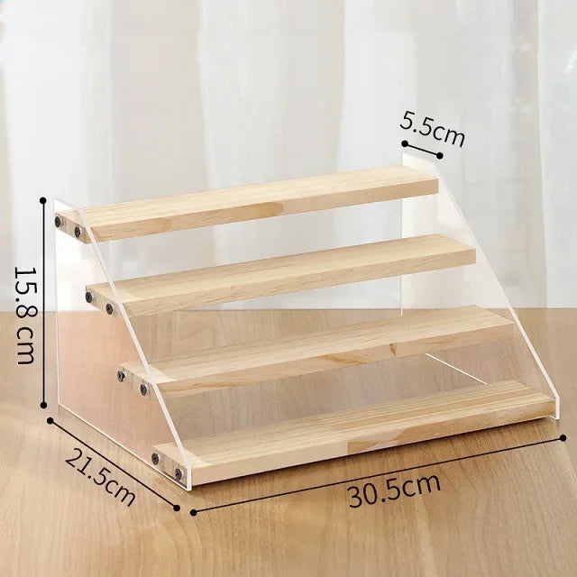 2-7 Layers Acrylic Storage Display Shelf Rack Figure Ladder Showcase Display Stand Wooden Household Action Figure Organizers