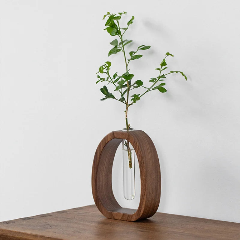Solid Wood Base Glass Bud Vase