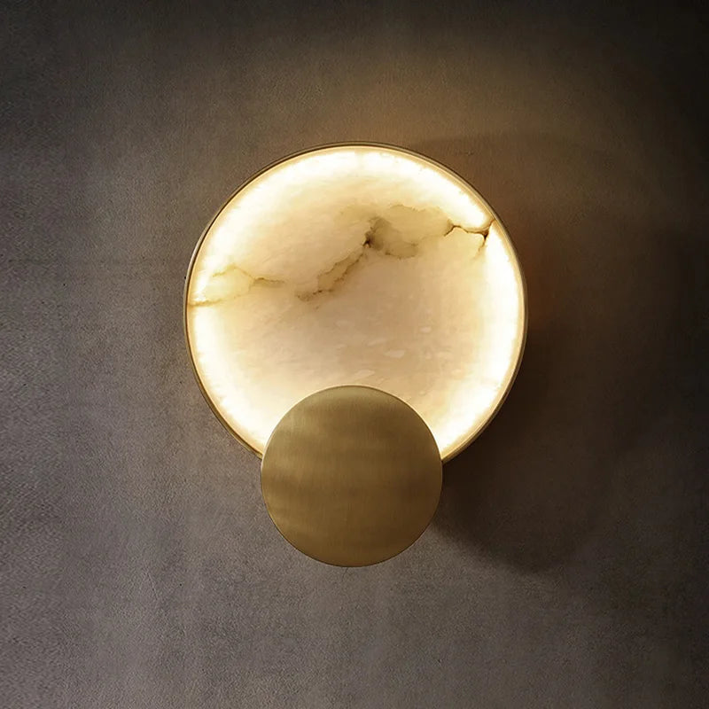 Round Marble and Copper Wall Lamp
