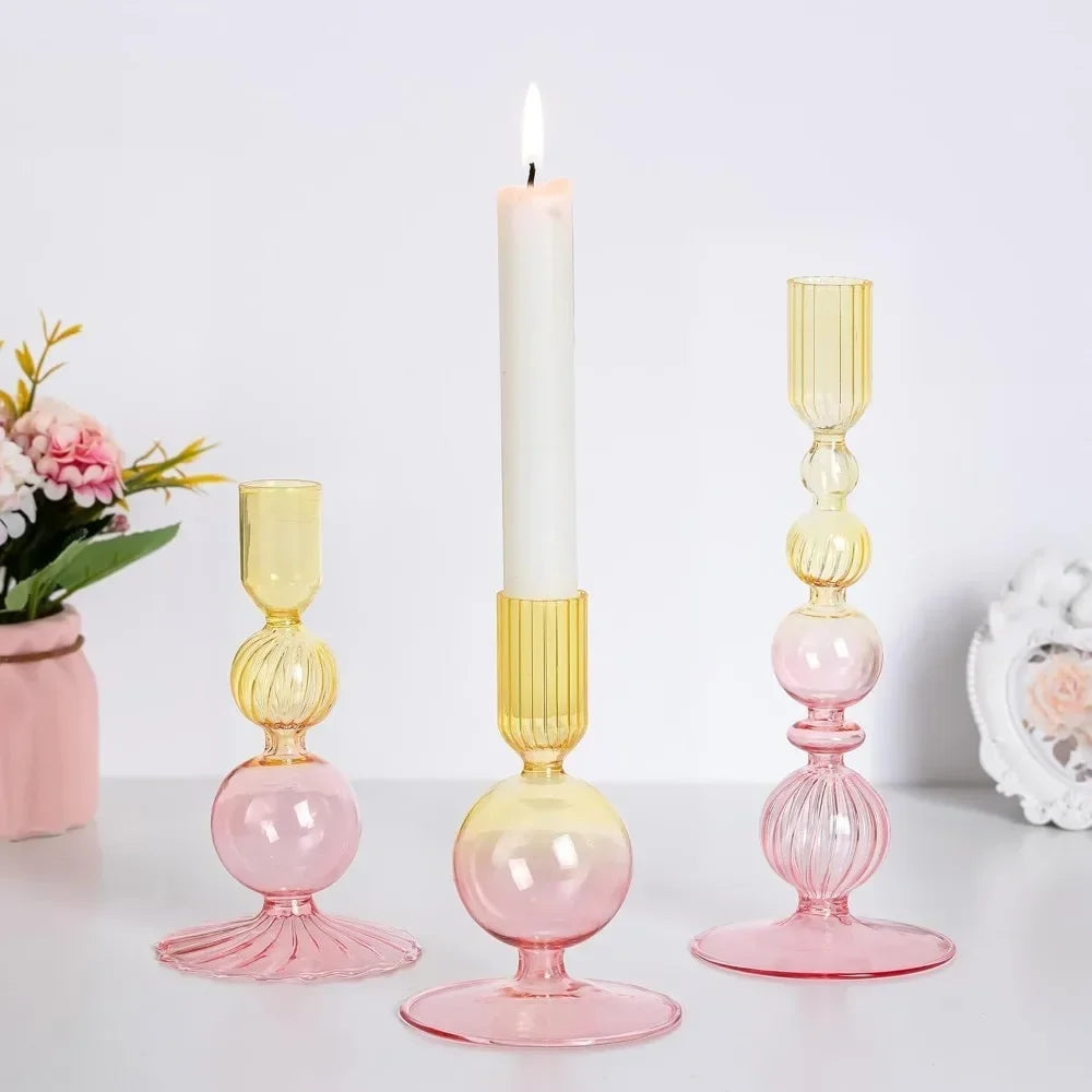 Wavy Glass Taper Candle Holders