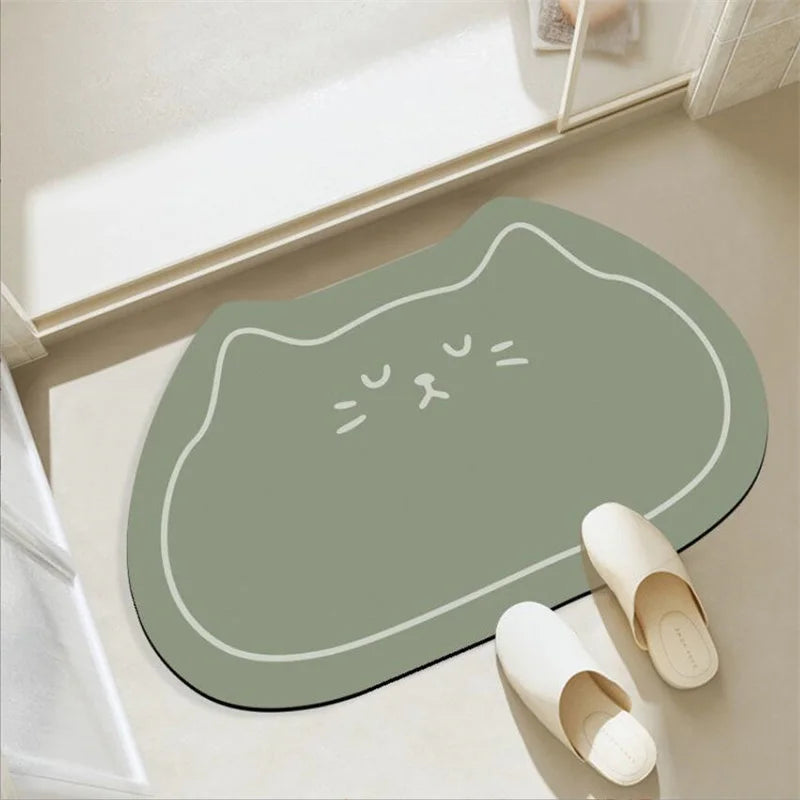 Cartoon Cat Head Thick Soft Bathroom Mat Multi-Color Diatomaceous Earth