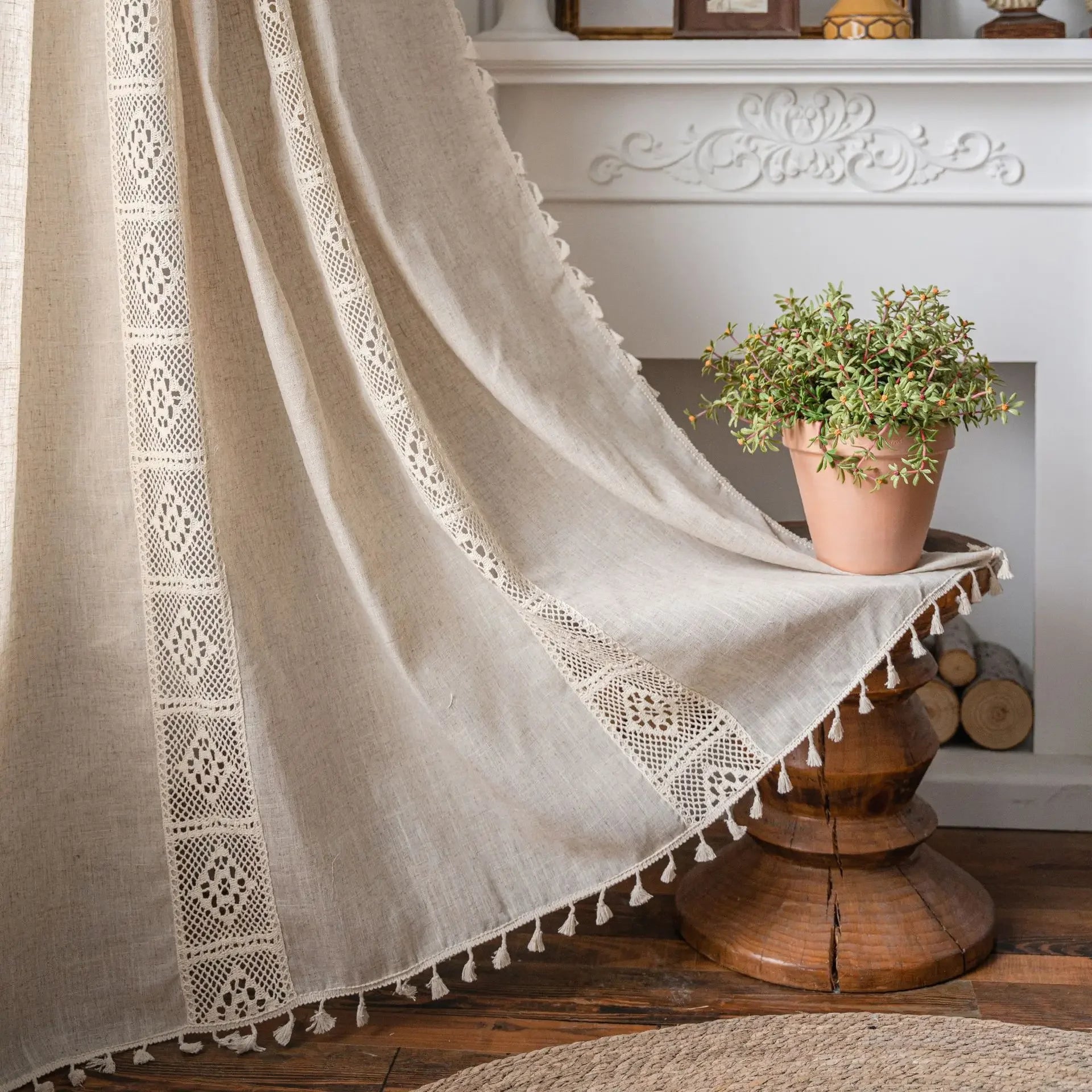 Boho Linen Tassel Curtain Panel