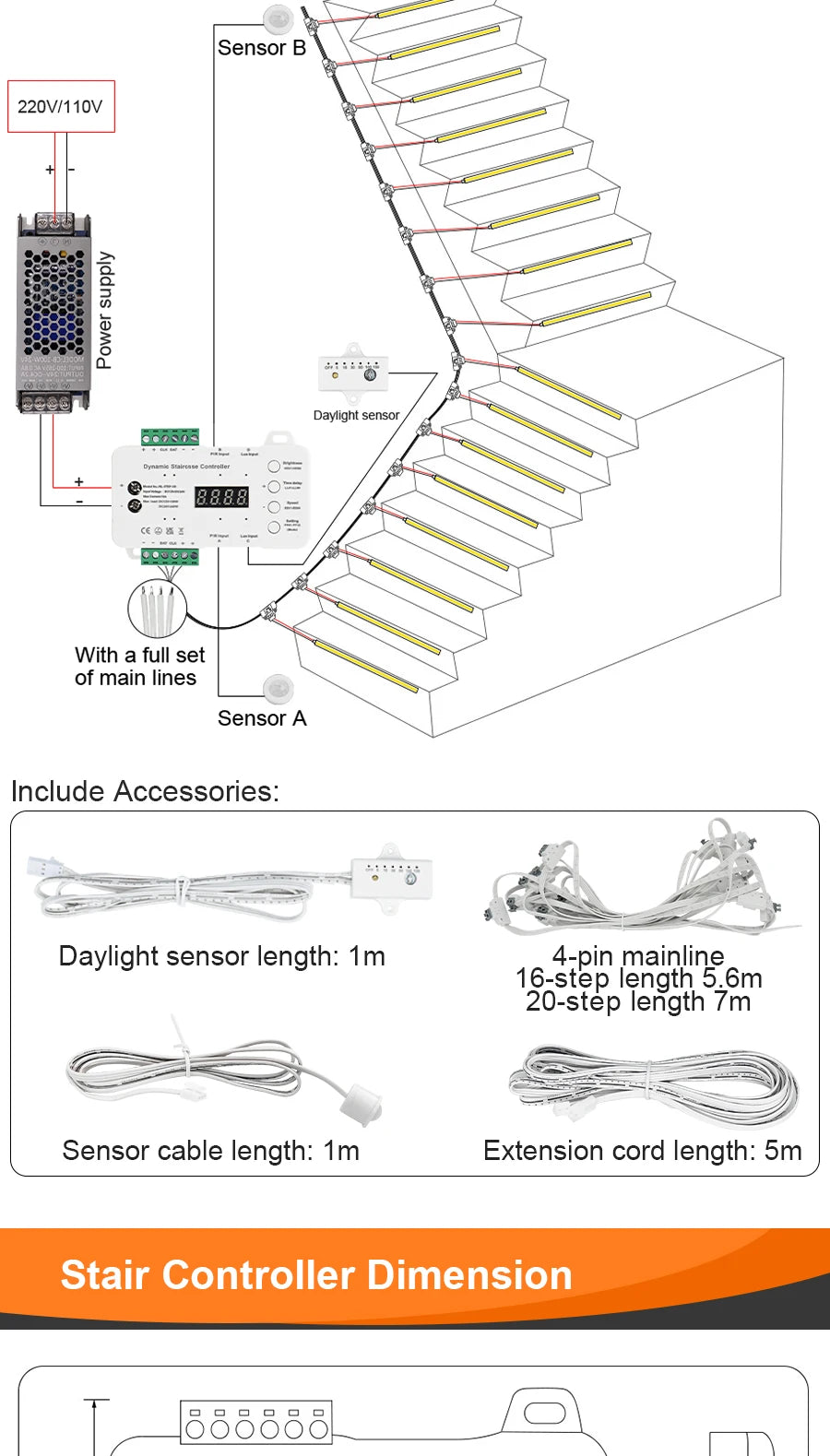 1-28 Steps Sensor LED Stair Light PIR Motion Sensor Stair Lighting COB