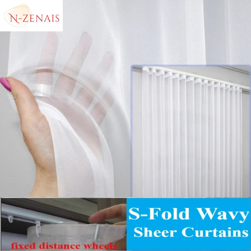 S Fold Wavy Sheer Curtains Good Quality White Tulle Window Curtains