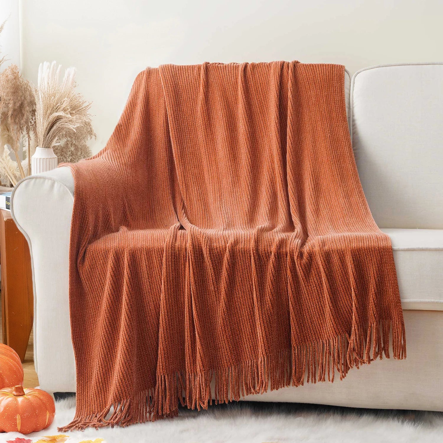 Chenille Knit Plaid Throw Blanket