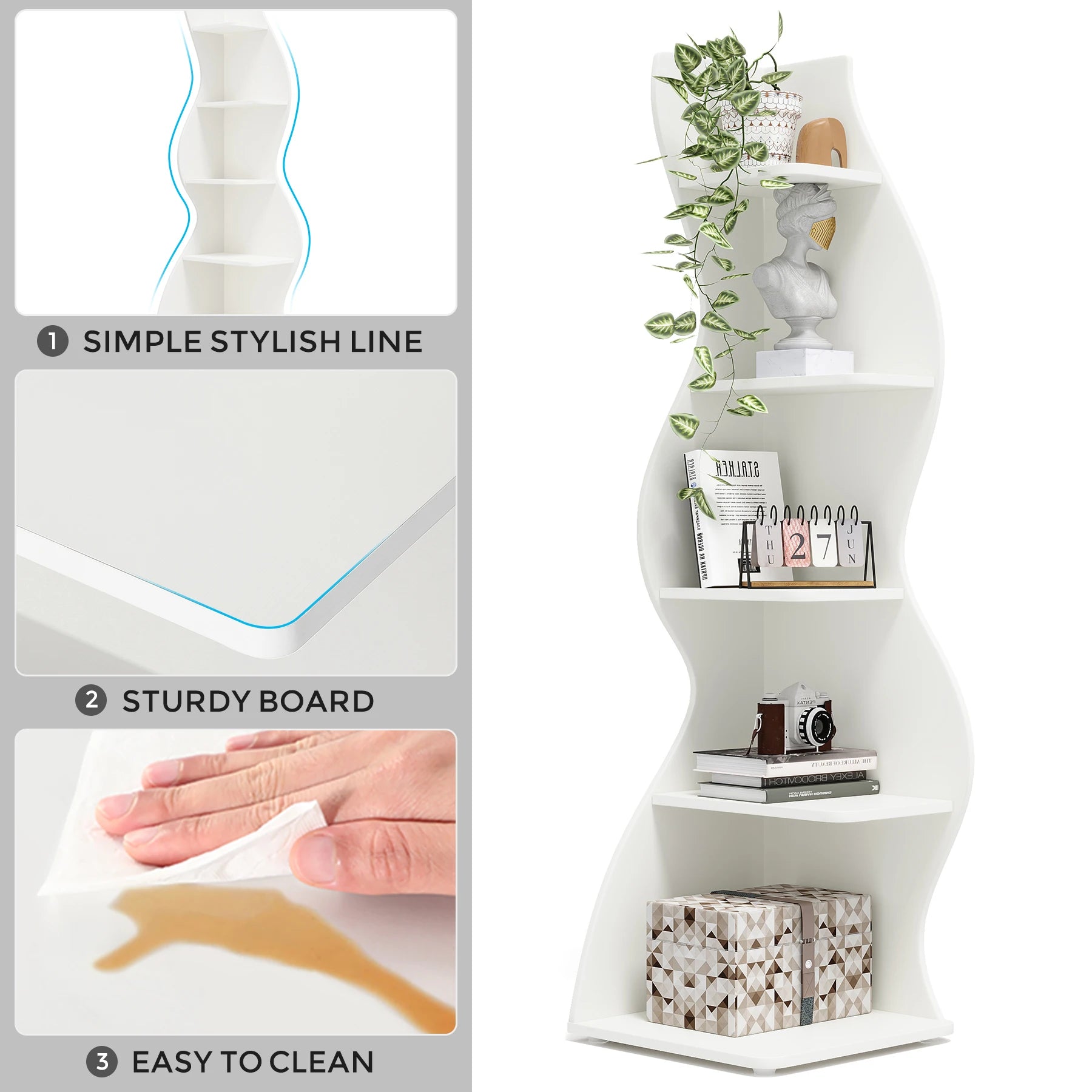 Five Tier Wavy Corner Bookshelf