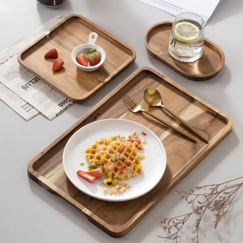 Natural Acacia Wood Tray Coffee Tray Rectangular Fruit Snacks