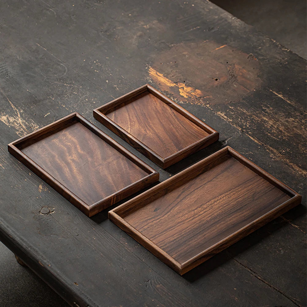 Elegant Wooden Rectangular Tea Tray Solid Wood Tea Cup Tray