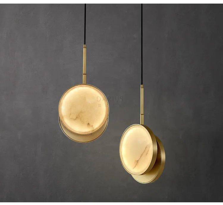 Round Marble and Copper Wall Lamp