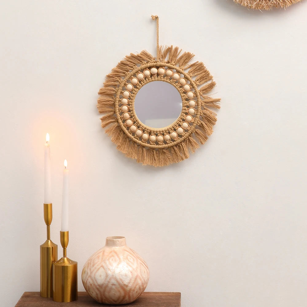 Hand Woven Macrame Round Wall Mirror