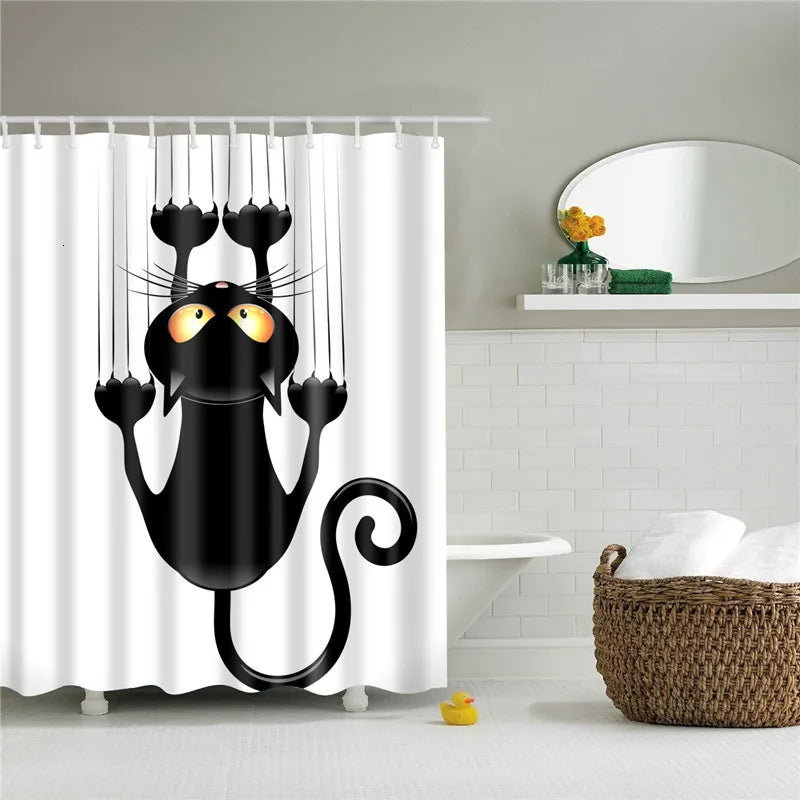 Funny Shower Curtains Bathroom Curtain With Hooks Decor Waterproof Cat