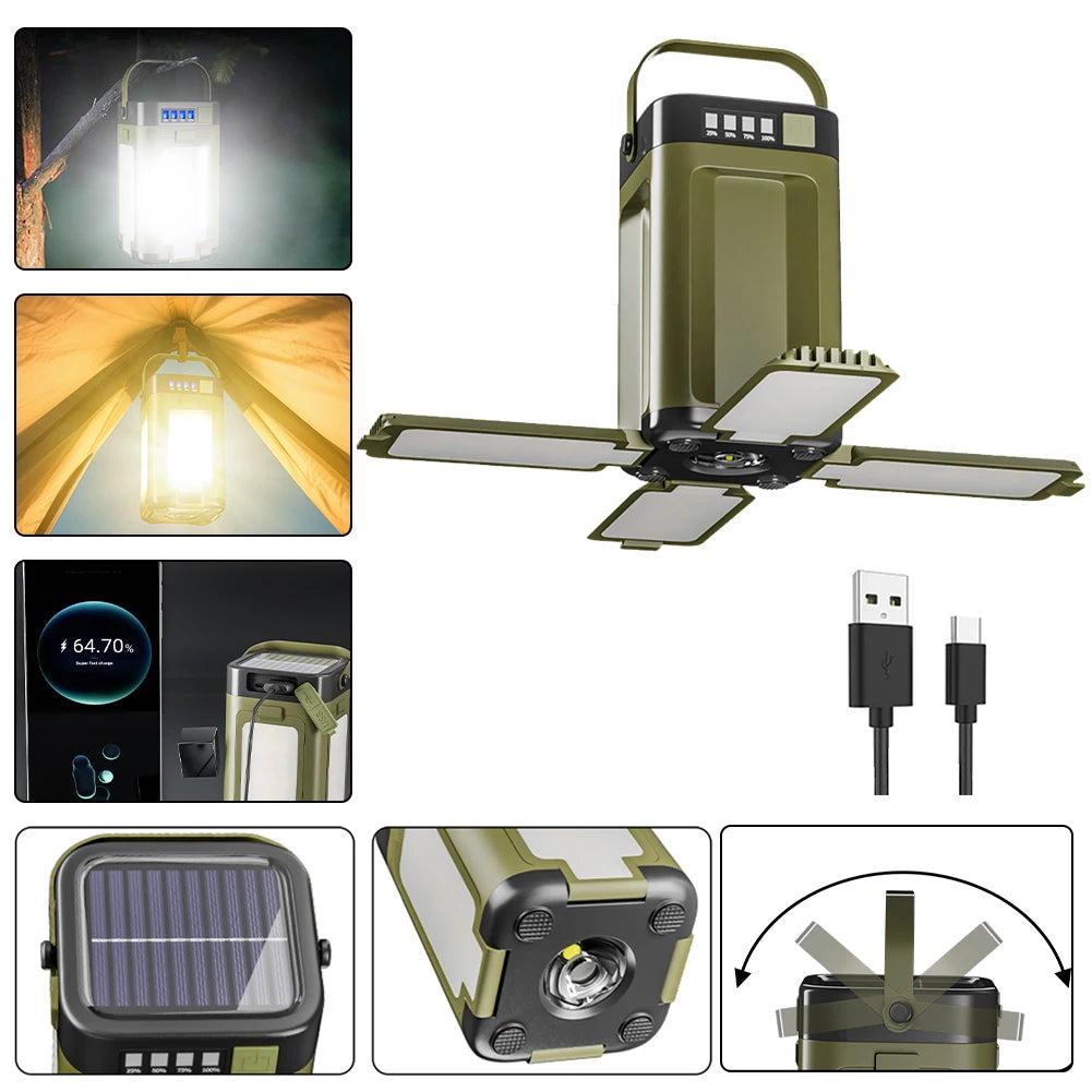 Solar Camping Lantern Foldable Camping Light Waterproof Rechargeable