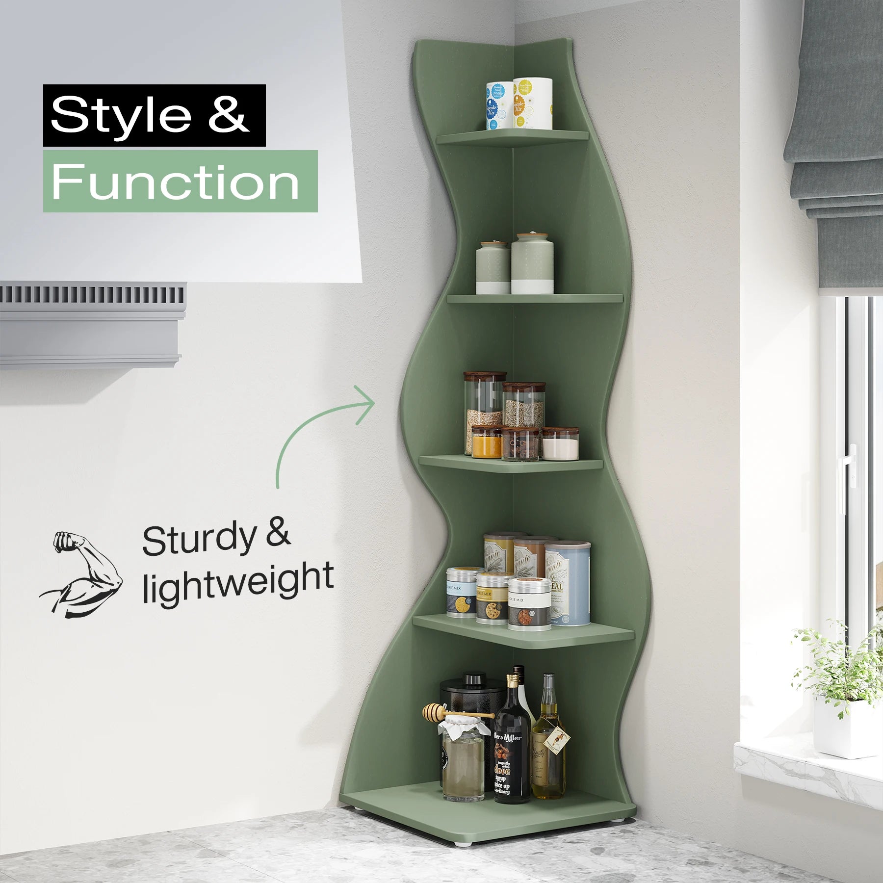 Five Tier Wavy Corner Bookshelf