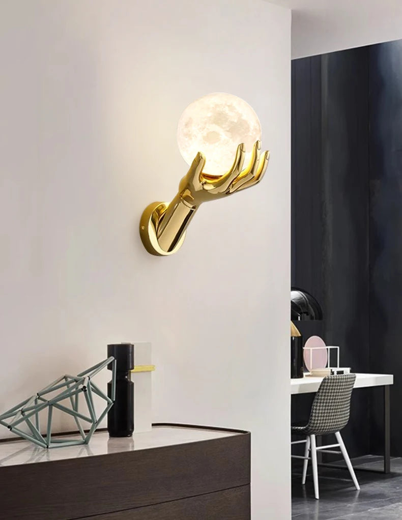 Brass Hand Moon Wall Sconce