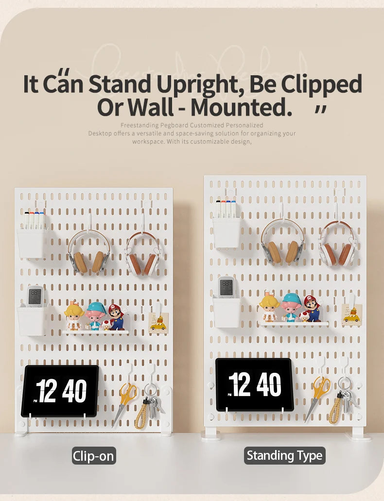 Home & Office Desktop Pegboard: Height-Adjustable Standing Storage Rack for Supplies, Also for Decorative Figurine Display