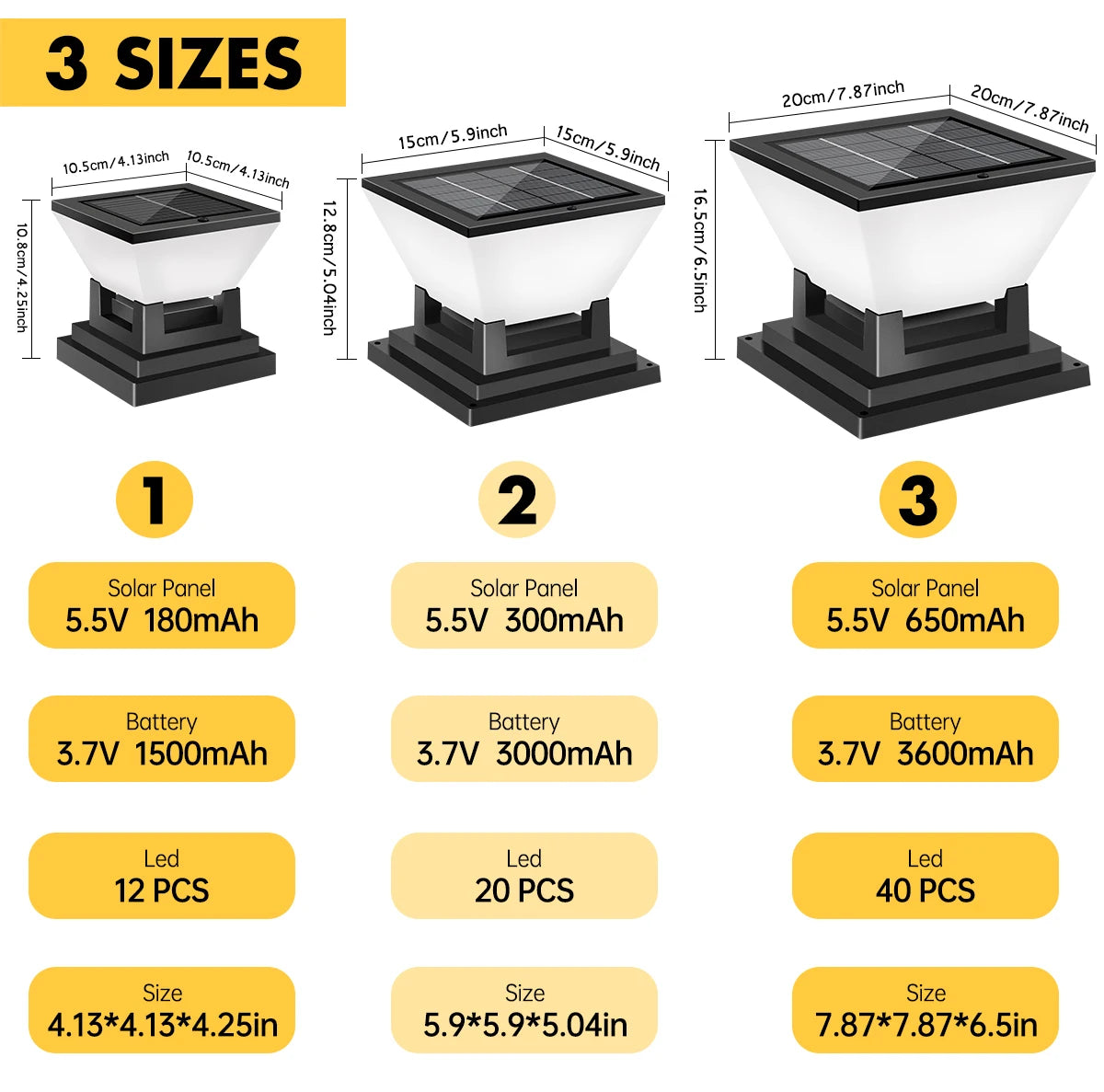 Solar Column Light Auto Night on Day Off 3 Colors IP65 Waterproof
