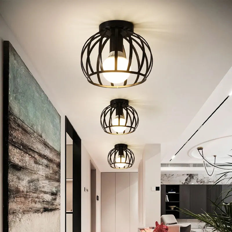 Vintage Black Metal Cage Ceiling Light