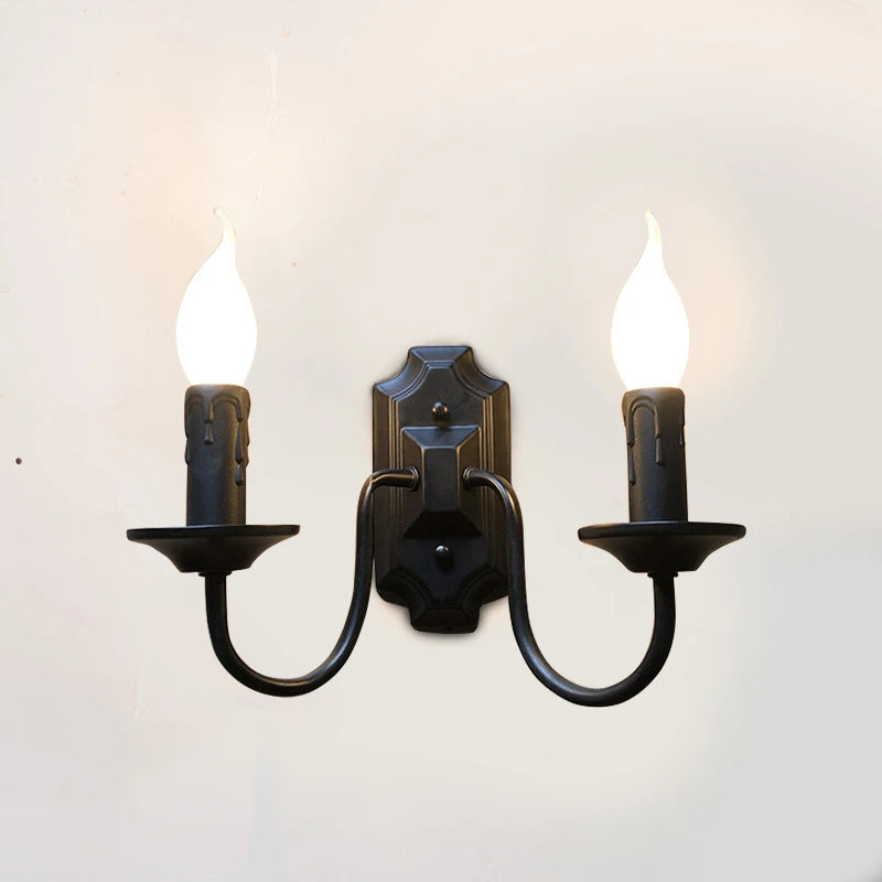 European Retro Wrought Iron Wall Lamp Sconce American Candle Style