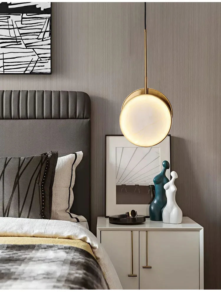 Round Marble and Copper Wall Lamp