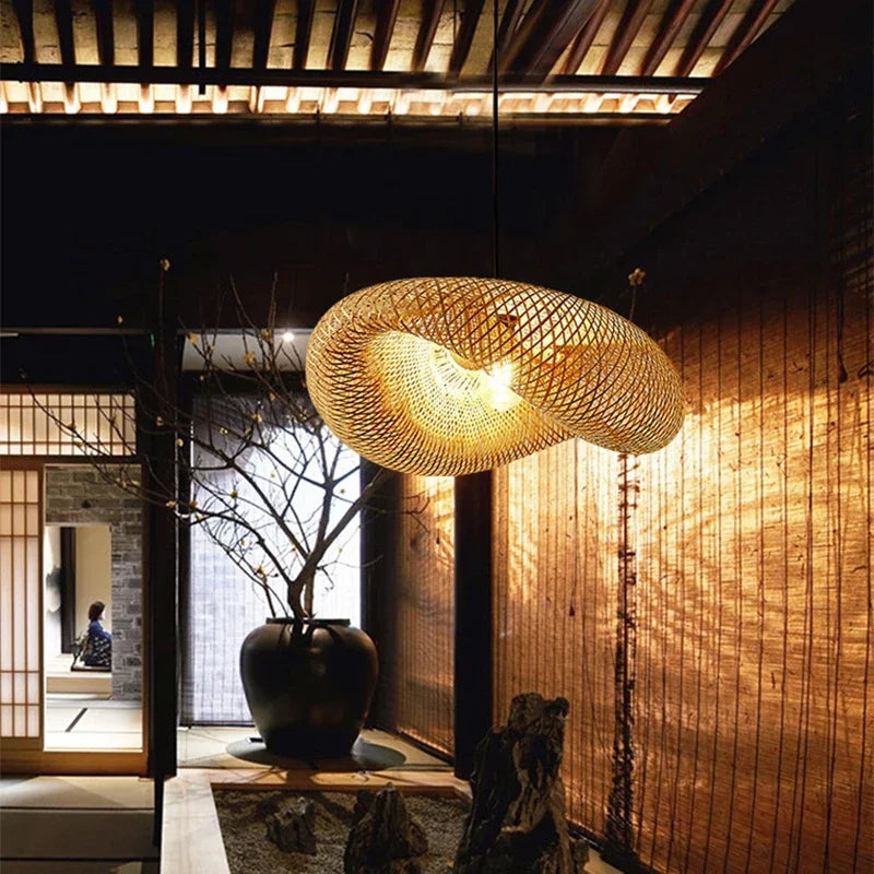 Hand Knitted Bamboo Hanging Lamp