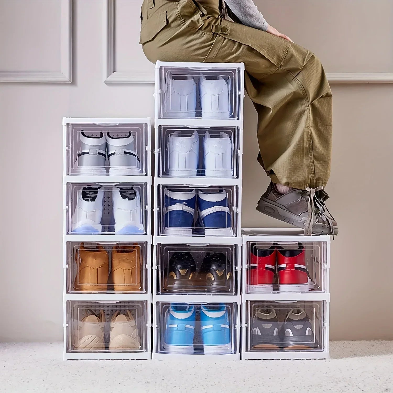 No Assembly Needed Heavy-Duty  PP Thickened Transparent Foldable Shoe Box with Lid Premium Plastic Home Storage Simple Shoe Rack