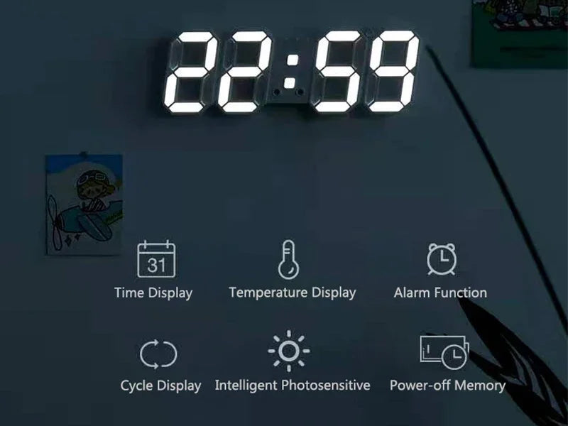 3D LED Digital Clock Wall Decoration Glow Night Mode